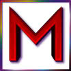 A red "M" surrounded by a progressive colors box signifying LGBTQIA+ unity and pride.